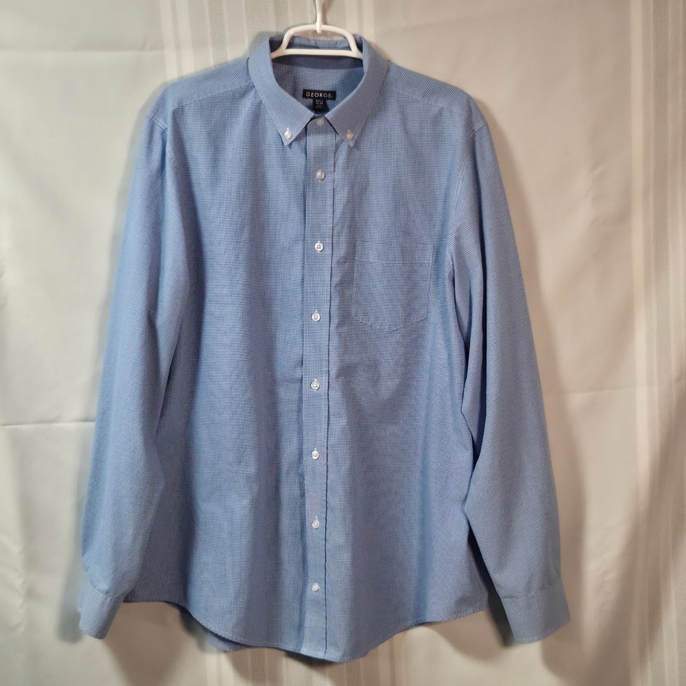 George Button Down Shirt Mens XLT Blue Gingham Long Sleeve GM46Y034BT Cotton